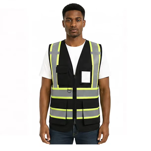Ready to Ship ANSI Class 2 Hi Vis Warehouse Safety Vest Reflective Multi Pockets Adjustable Logistics Vest