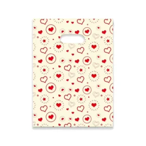Red Heart and Starburst Plastic Shopping Bags with Die-Cut Handles, Valentine’s Day Gift Bags