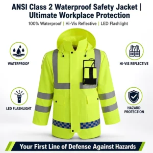 Reflective Breathable Hi Vis Safety Jacket ANSI Class 2 Waterproof Built in LED Flashlight Logo for Construction Site Use