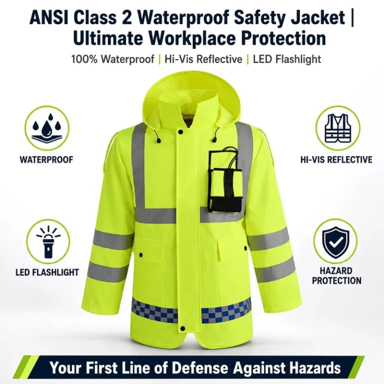 Reflective-Breathable-Hi-Vis-Safety-Jacket-ANSI-Class-2-Waterproof-Built-in-LED-Flashlight-Logo-for-Construction-Site-Use