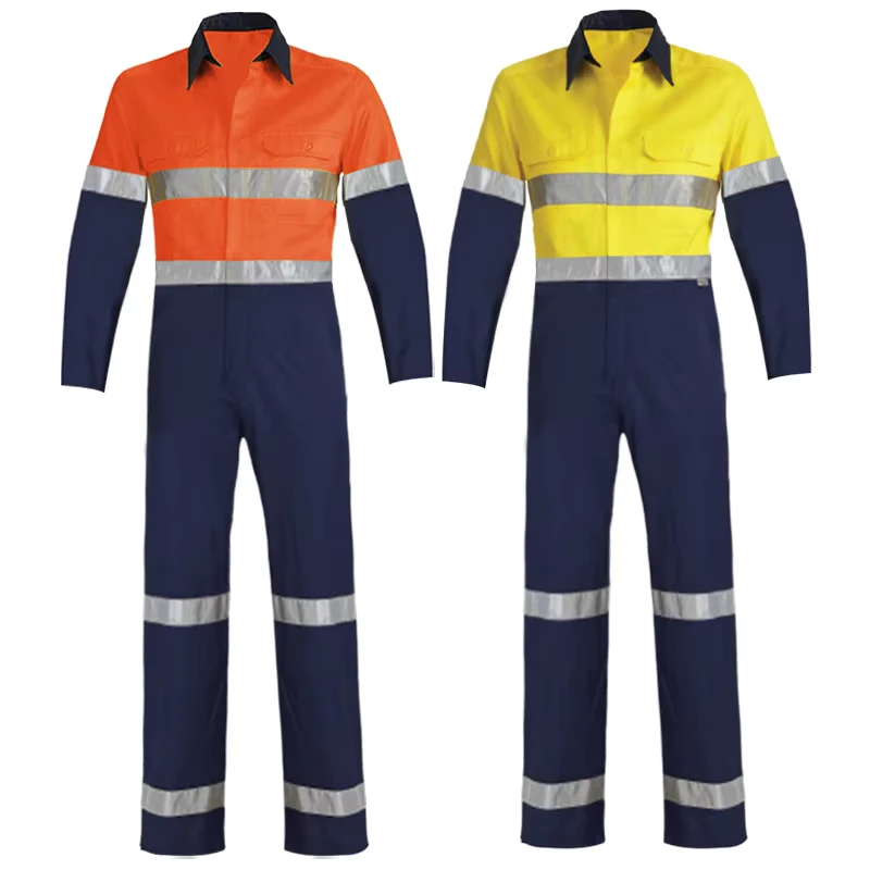 Reflective Coverall Men's Workwear Cotton Overalls Construction Engineering One-Piece Hi Vis Uniforms