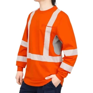Reflective FR Shirts High Visibility Summer Vented Mesh Long Sleeve Crewneck Lightweight Flame Resistant Workwear