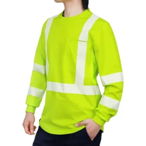 Reflective FR Shirts High Visibility Summer Vented Mesh Long Sleeve Crewneck Lightweight Flame Resistant Workwear