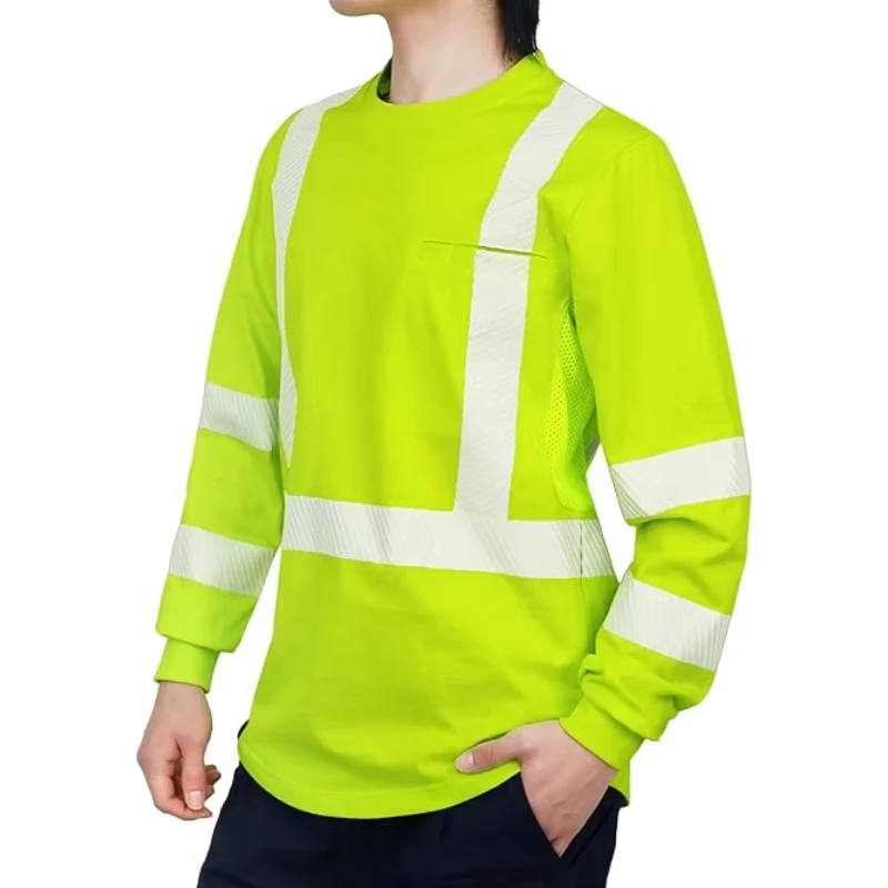 Reflective FR Shirts High Visibility Summer Vented Mesh Long Sleeve Crewneck Lightweight Flame Resistant Workwear