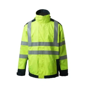 Reflective Hi Vis Fleece Thermal Safety Jacket FR Antistatic Waterproof Hooded Raincoat Traffic Safety Clothing