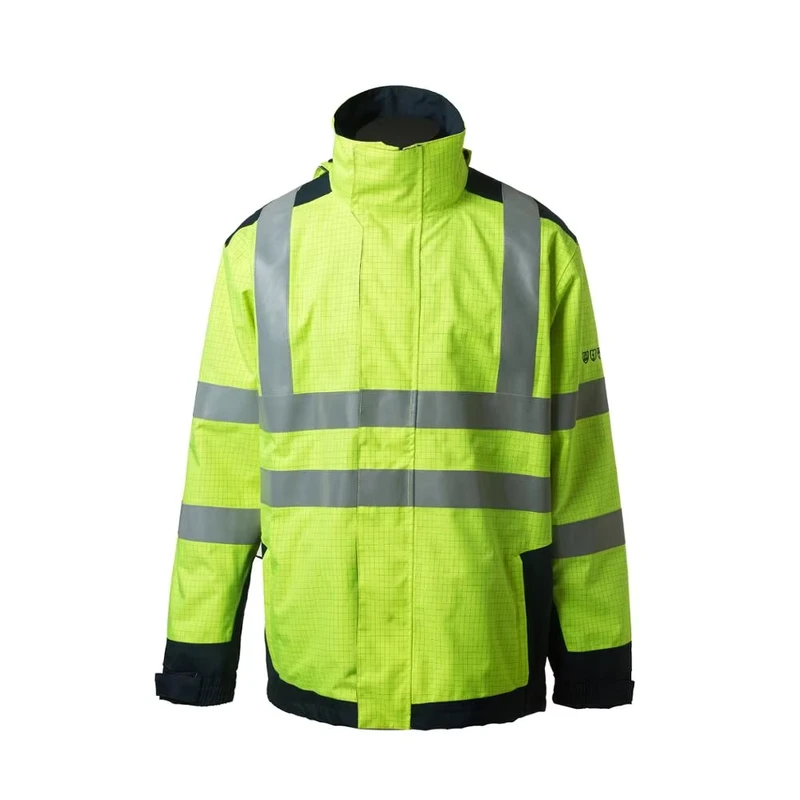 Reflective Hi Vis Fleece Thermal Safety Jacket FR Antistatic Waterproof Hooded Raincoat Traffic Safety Clothing