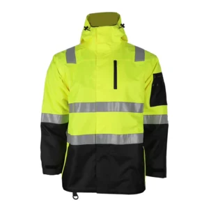 Reflective Hi Vis Jacket Safety Work Yellow Men’s Rain Jacket Waterproof with Hood