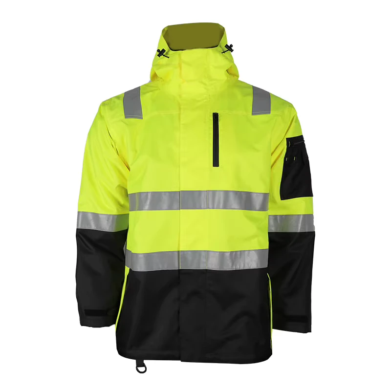 Reflective Hi Vis Jacket Safety Work Yellow Men's Rain Jacket Waterproof with Hood