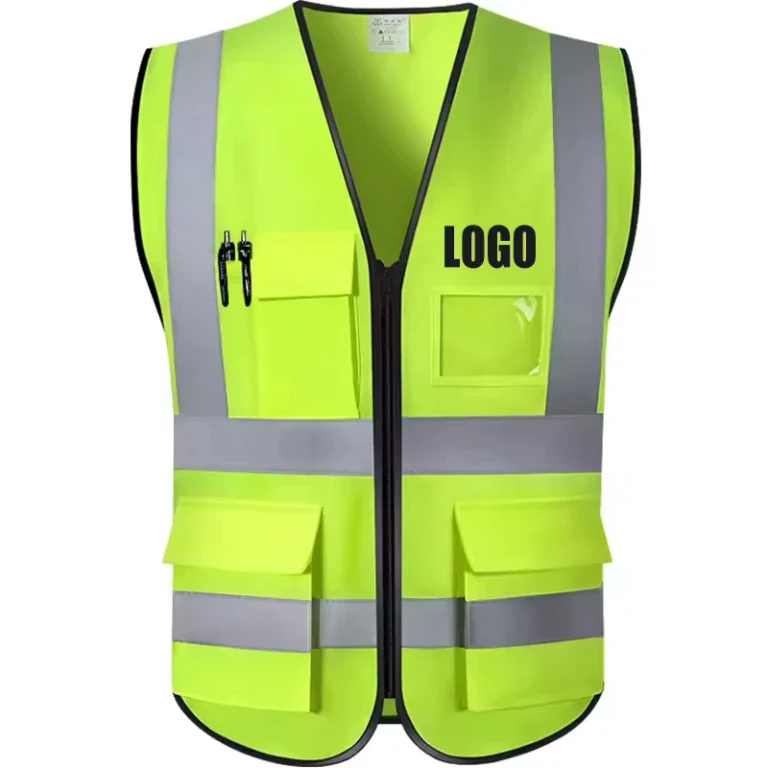 Reflective-Hi-Vis-Safety-Vest-Mesh-Zipper-Multi-Pocket-Fluorescent-Mens-Construction
