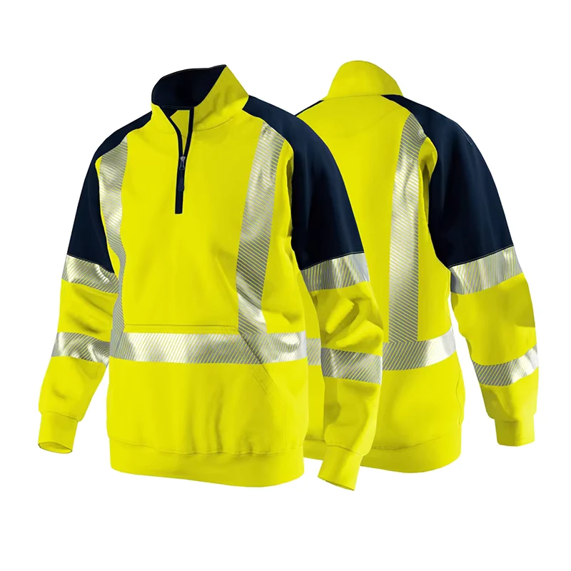 Reflective Hi Visibility Hoodie High Quality Men's Sweatshirt Safety Work Wear EN 20471 Class 3 Custom Logo for Construction