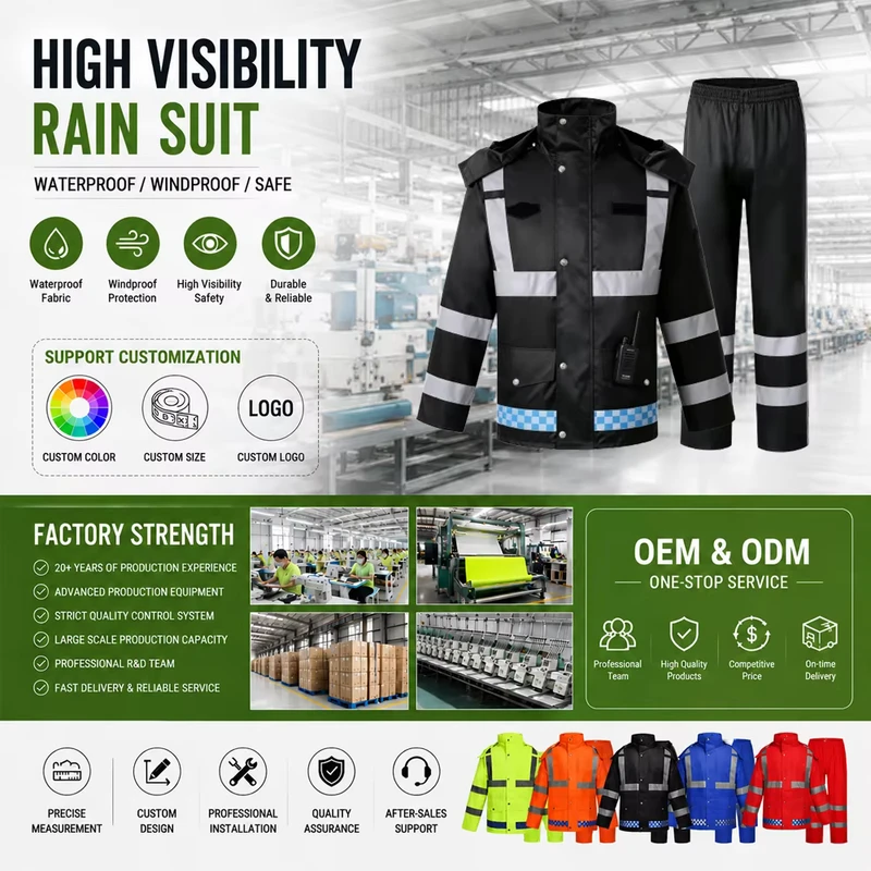 Reflective High-Visibility Waterproof Raincoat Jacket and Pants for Railway Airport and Construction