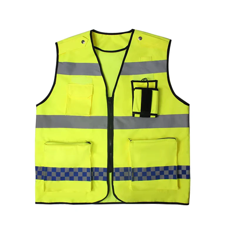 Reflective Multi-Pocket Plaid Vest for Road Traffic and Construction Site Use