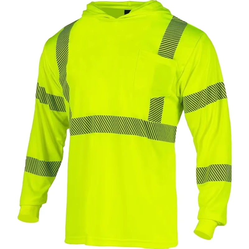 Reflective Safety T Shirt High Visibility Construction Work Long Sleeve Hi Vis Hood Shirts for Men