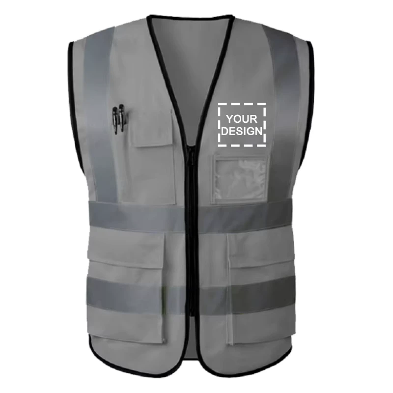Reflective Safety Vest with Multifunctional Pockets, High Visibility, Custom Logo
