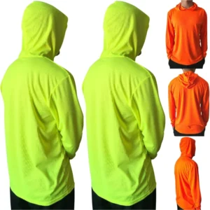 Reflective Safety Work T Shirt with Hood High Visibility Construction Sun Protection Long Sleeve Shirt Camisas Manga Larga