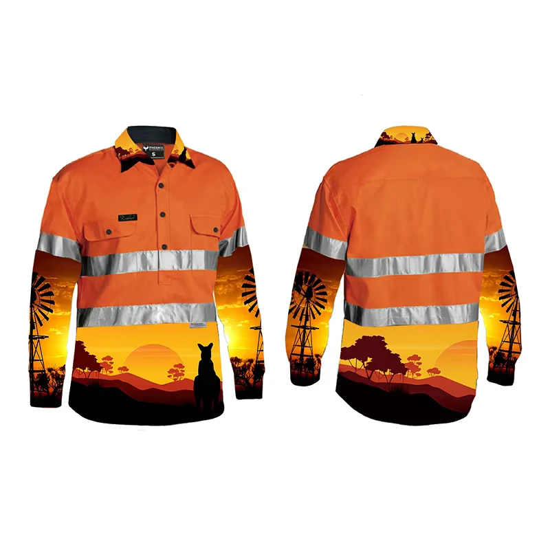 Reflective Stripes Hi Vis Flame Resistant Waterproof UPF50+ Construction Workwear Safety Rip-stop Shirt