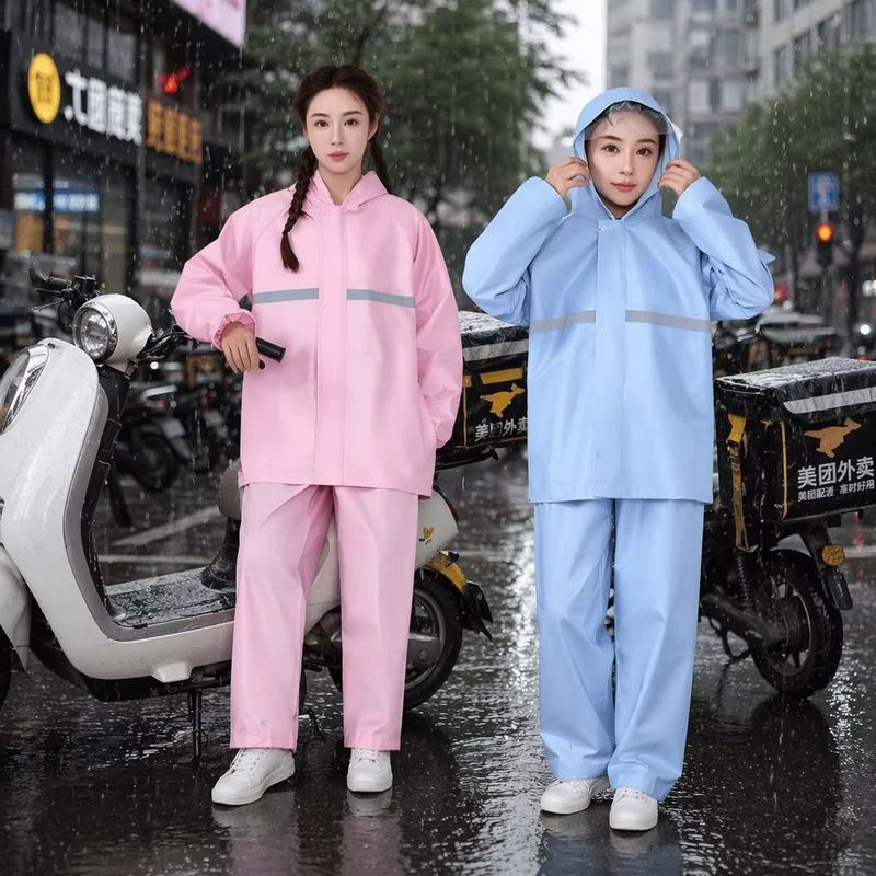 Reflective Thickened Adult Rain Suit Set for Motorcycle and Delivery Riders Oxford Cloth Split Type Waterproof