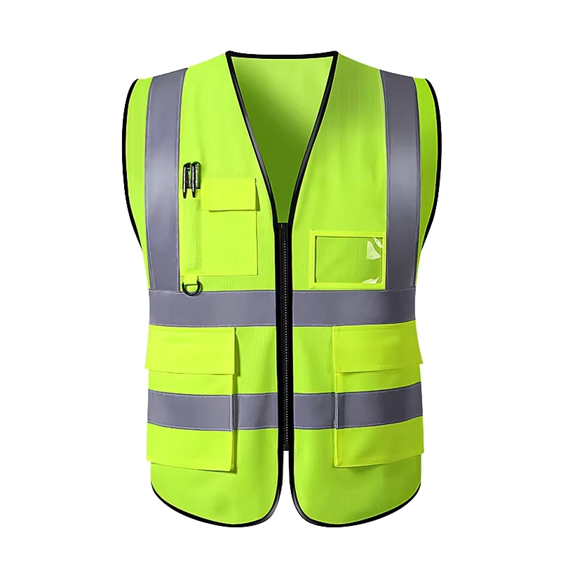 Reflective Vest Hi Vis Multiple Pockets Zipper Construction Outdoor Use Cycling Road Traffic Safety