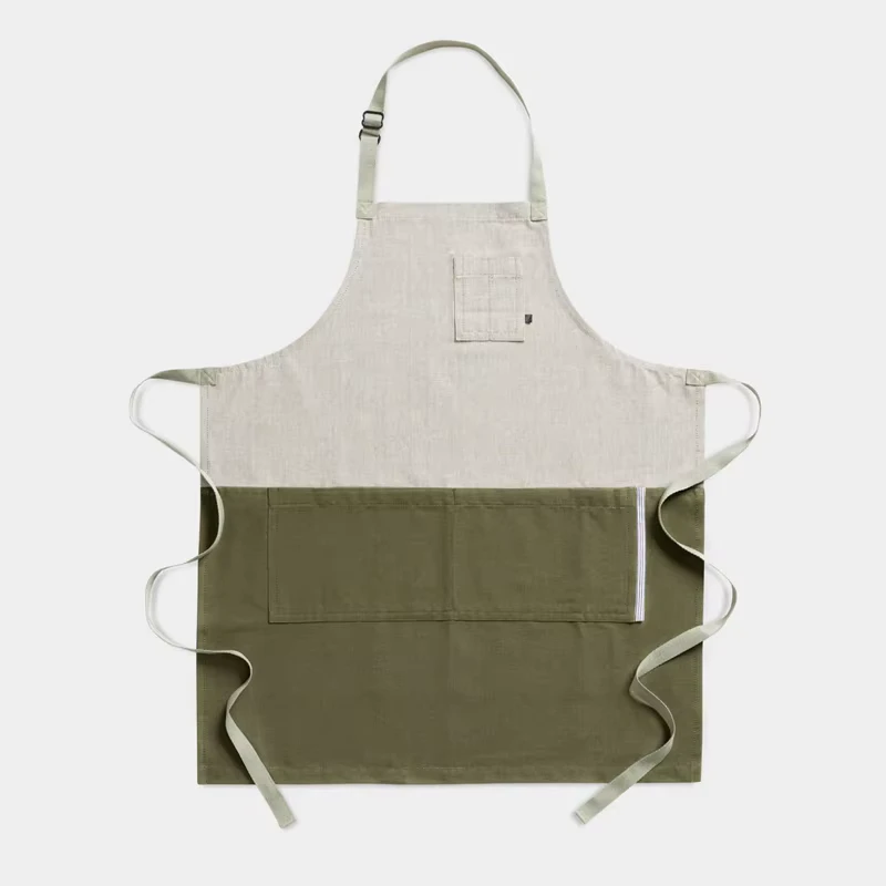 Restaurant Bar Cafe Custom Logo Cross Back Chef Apron Cotton Canvas with 3 Pockets