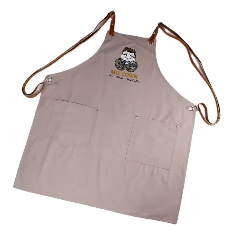 Restaurant Bar Cafe Uniform Available Kitchen Use Cotton Canvas Aprons With Leather Waist