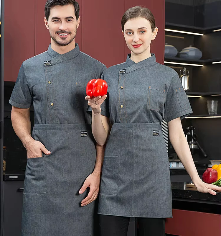 Restaurant Bar Kitchen Uniforms Short-Sleeve Breathable Chef Jacket Coat