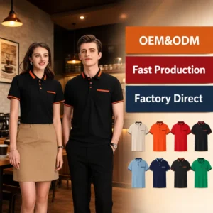 Restaurant Hotel Front Desk Polo Shirts Custom Printed Logo Server Waitstaff Uniforms Cost effective Factory Direct