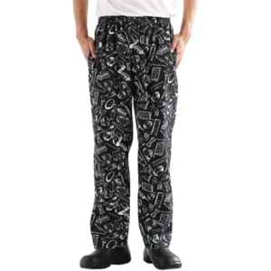 Restaurant Kitchen Uniform Men’s Baggy Chef Pants Printed Work Pants With Elastic Waist