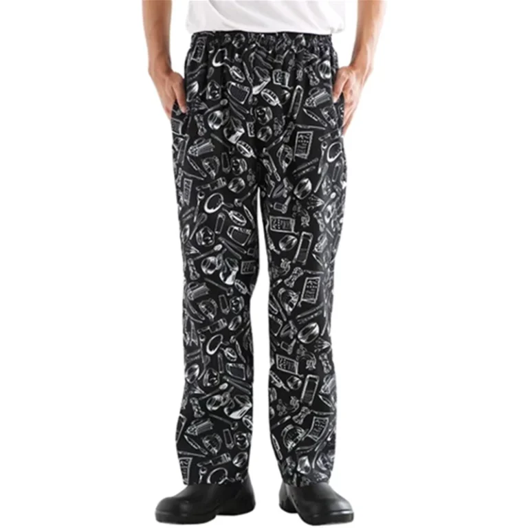 Restaurant-Kitchen-Uniform-Mens-Baggy-Chef-Pants-Printed-Work-Pants-With-Elastic-Waist