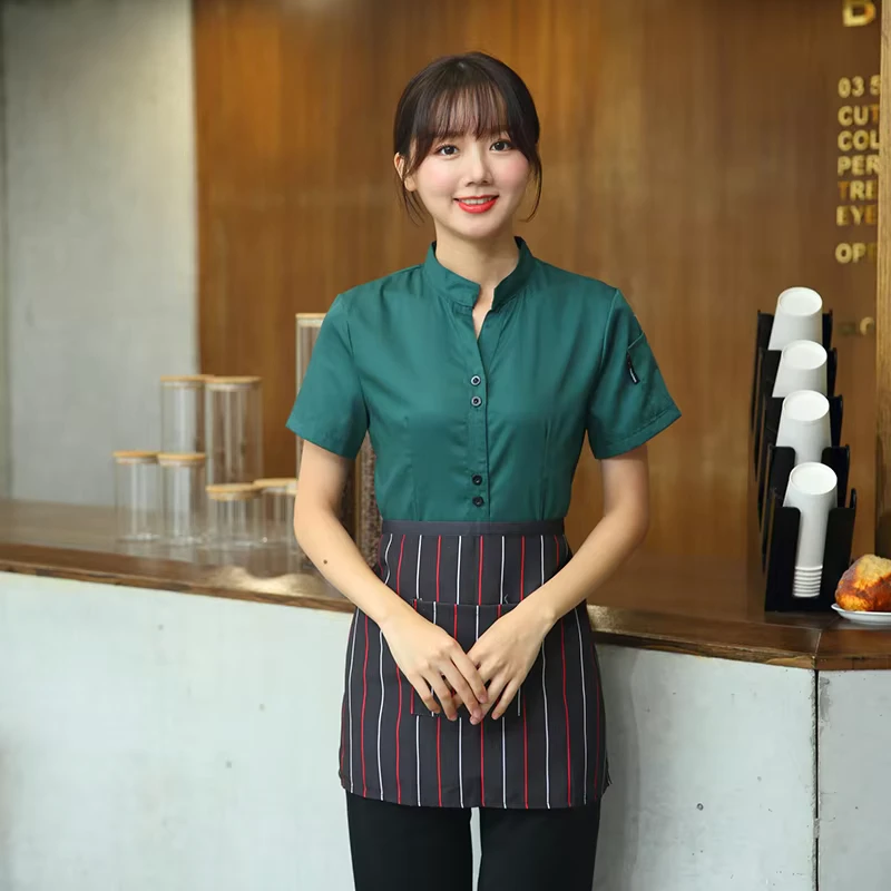 Restaurant Short Sleeve Shirt Uniform Chef Drink Shop Workwear Set
