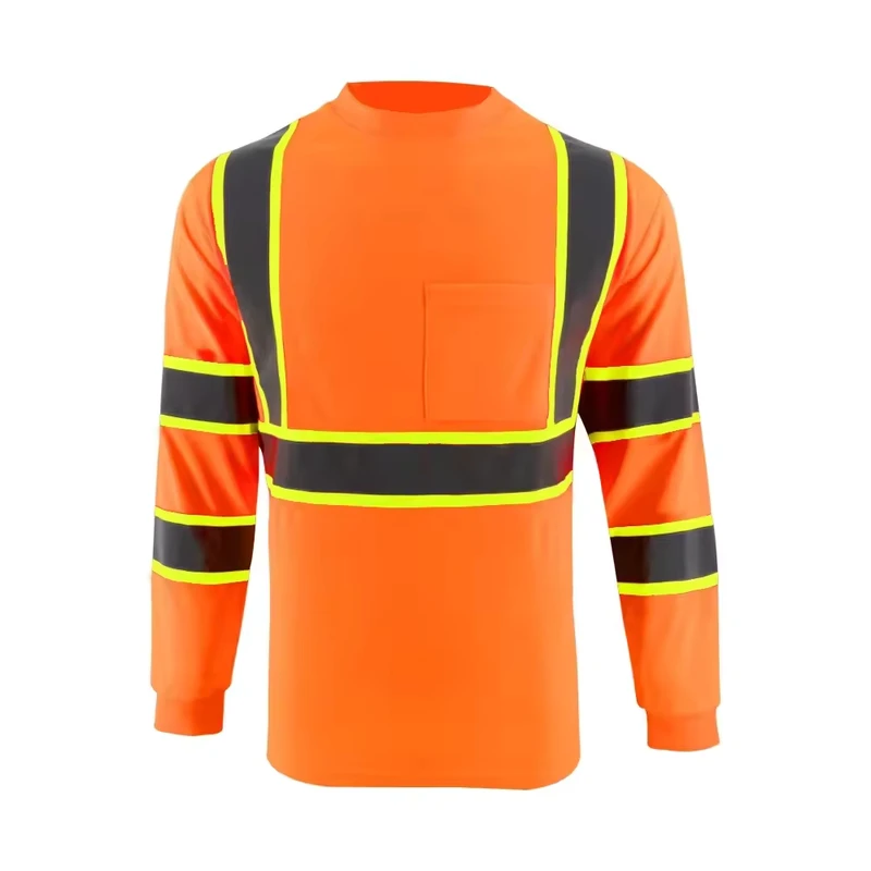 Retail Long Sleeve Reflective Hi Vis Safety Shirt Stock Ready Ship Breathable Quick Dry Bird Eye Construction Polyester Chest