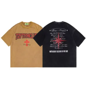 Retro English Short-Sleeve T-Shirt, Loose Fit, Unisex