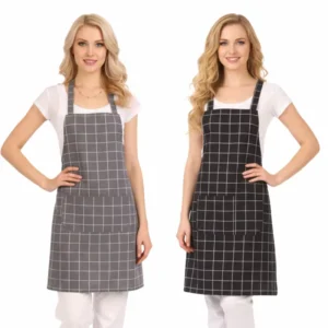 Reusable Cotton Sleeveless Kitchen Apron with Pockets for Restaurant Bar Uniforms