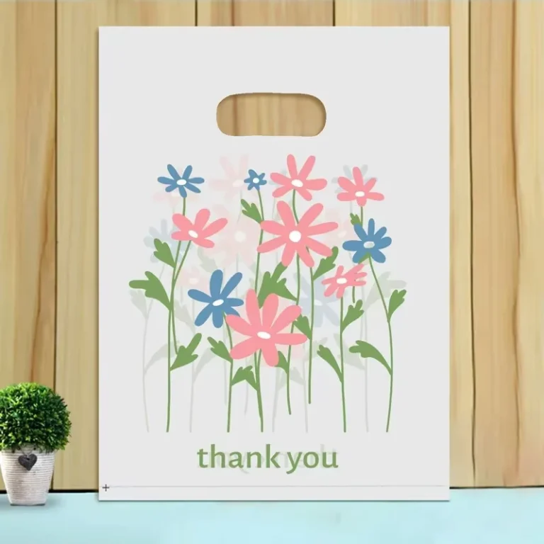 Reusable-Plastic-Bag-with-Pastel-Flower-Pattern-and-Thank-You-Print-for-Gifts