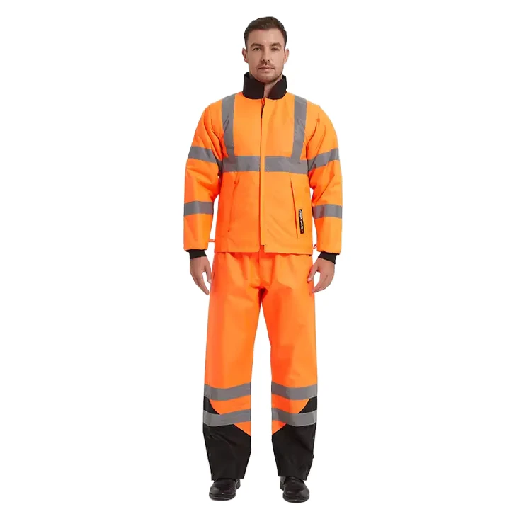 Reusable Windproof Waterproof Reflective Polyester 2-Piece Rain Suit with Detachable Jacket and Trousers