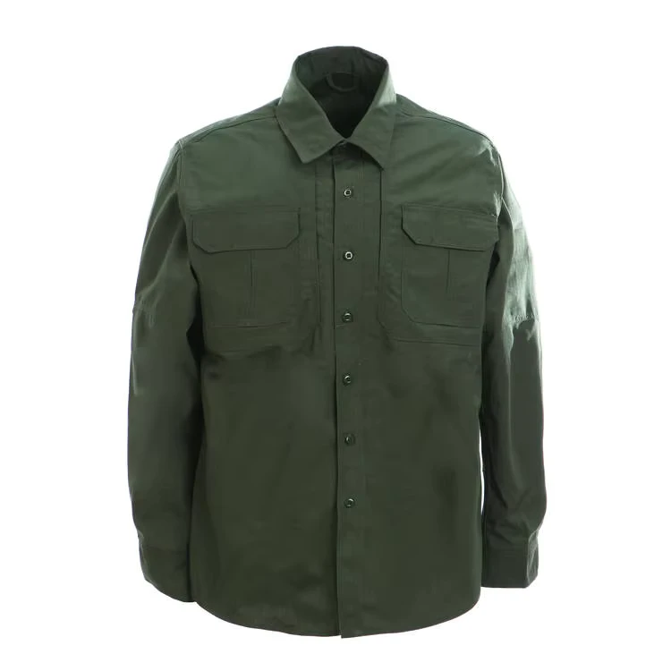 Ripstop Green Tactical Uniform with Long-Sleeve Shirt, Pants, and Zipper Pocket