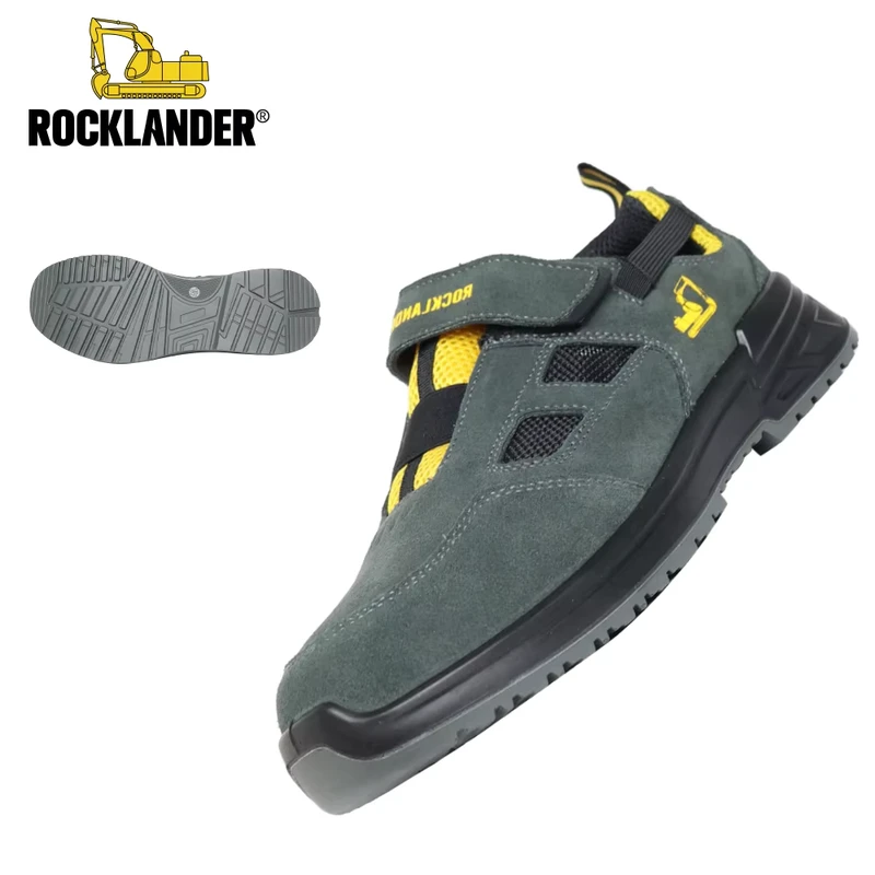 Rocklander Dark Gray Suede Unisex Steel Toe Anti static Breathable Safety Shoes Steel Plate Light Weight Construction Work Boots