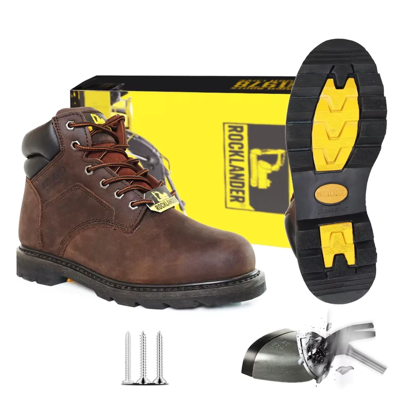 Rocklander High Quality New Arrivals Waterproof Slip Resistant Lace up Factory Work Construction Steel Toe Safety Shoes Unisex