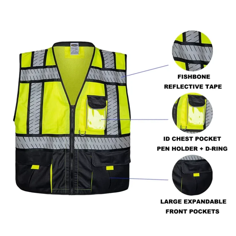 Rosun-ANSI-Hi-Vis-Class-2-Two-Tone-Safety-Vest-5cm-Fishbone-Reflective-Tape-Zipper-Closure-Custom-Logo-Workplace-Safety-Custom