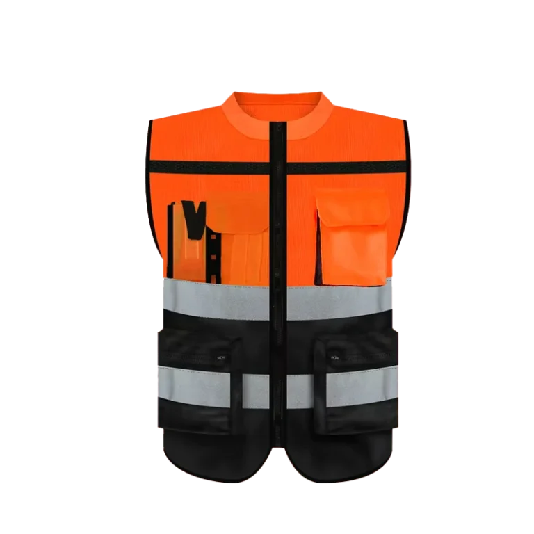 Round-Neck-Multi-Pocket-Waterproof-Reflective-High-Vis-Zipper-Safety-Vest-for-Traffic-Duty