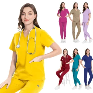 Royal Blue Unisex Drawstring Scrub Set Nursing Staff Workwear Shirt and Trousers
