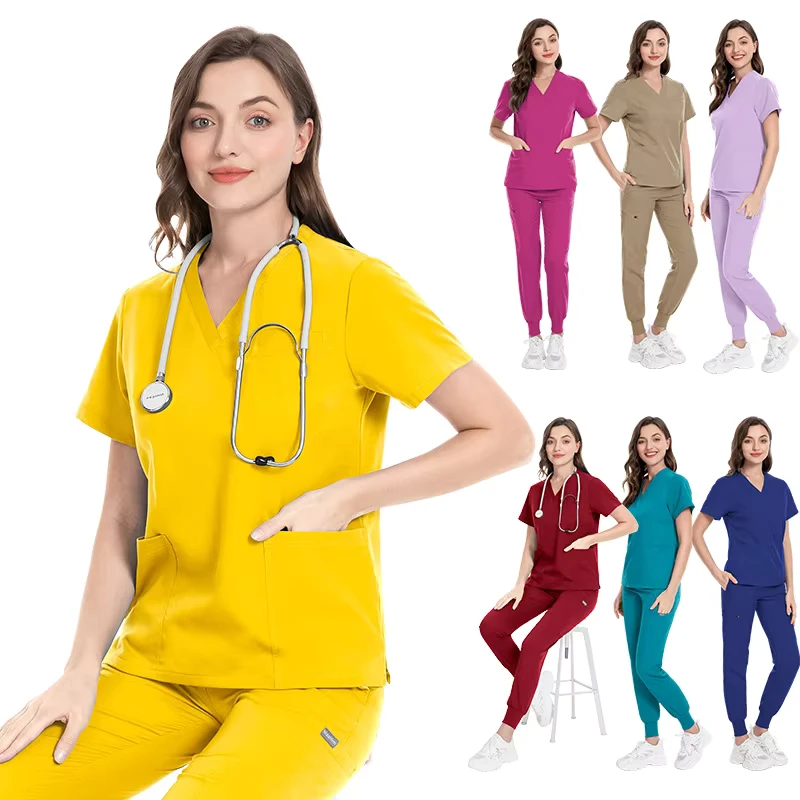 Royal Blue Unisex Drawstring Scrub Set Nursing Staff Workwear Shirt and Trousers