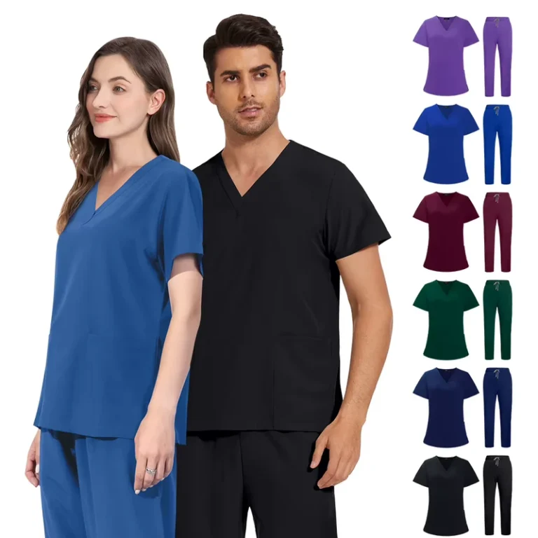 Royal-Blue-Womens-Nursing-Scrub-Set-Short-Sleeve-Multi-Pocket-Medical-Uniform