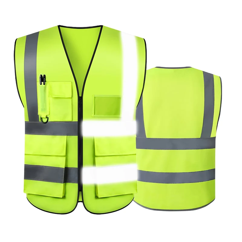 S 5XL Custom LOGO Multi Pocket High Visibility Reflective Strip Security Jacket Engineer Work Hi Vis Safety Vest With LOGO