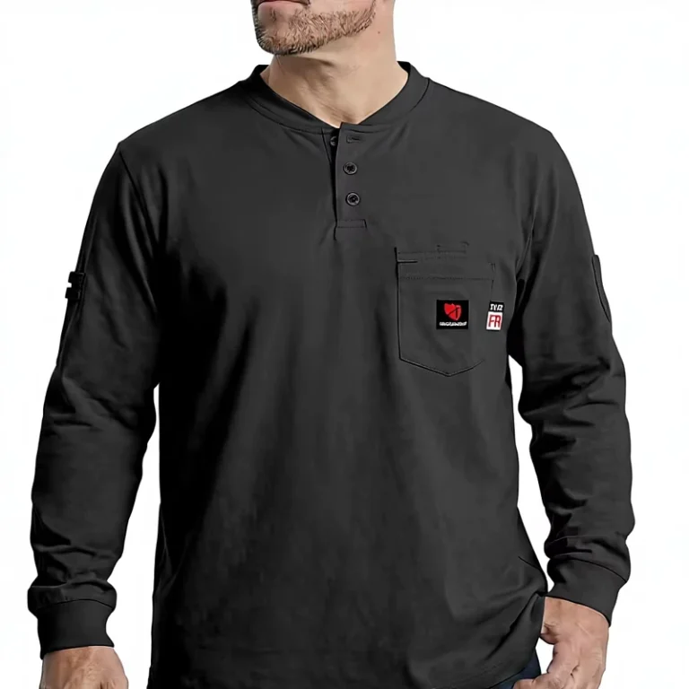 S-Size-FR-Shirts-Men-8oz-100-Cotton-Fire-Resistant-Henley-Shirt-Welding-Work-Long-Sleeve-Clothing