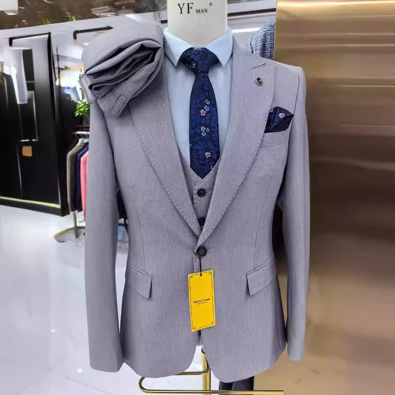 S024N Premium Men's Business Wedding Casual 3 Piece Suit Cross Border Foreign Trade Premium Tuxedo Zipper Fly Worsted Office