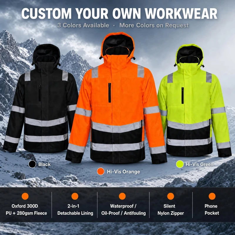 SINO SAFE Fluorescent Orange High Visibility Work Jacket Hi Vis Reflective Workwear Jacket for Outdoor Workers