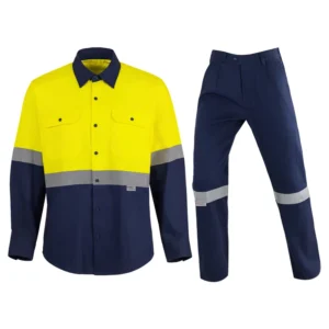 SINO SAFE NS0122 Hi Vis Cotton Work Uniform Shirt & Pants with Reflective Tape UPF 50+ Level D Protection