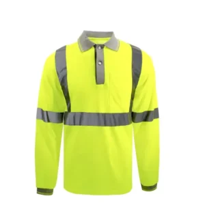 SMASYS ANSI Class 2 Hi Vis Fluorescent Reflective Tape Long Sleeve Safety Polo Shirt for Workwear with Custom Logo