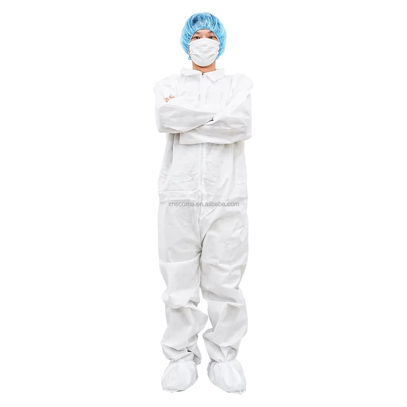 SMMS Disposable Protective Coverall White Basic Collared Medical Grade ISO CE Certified Adult Protective Suit