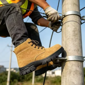 SOLID STONE 6KV Insulated Lace up for Midsole High Cut Safety Shoes Tan Suede Anti Slip Steel Toe Work Footwear Electrician